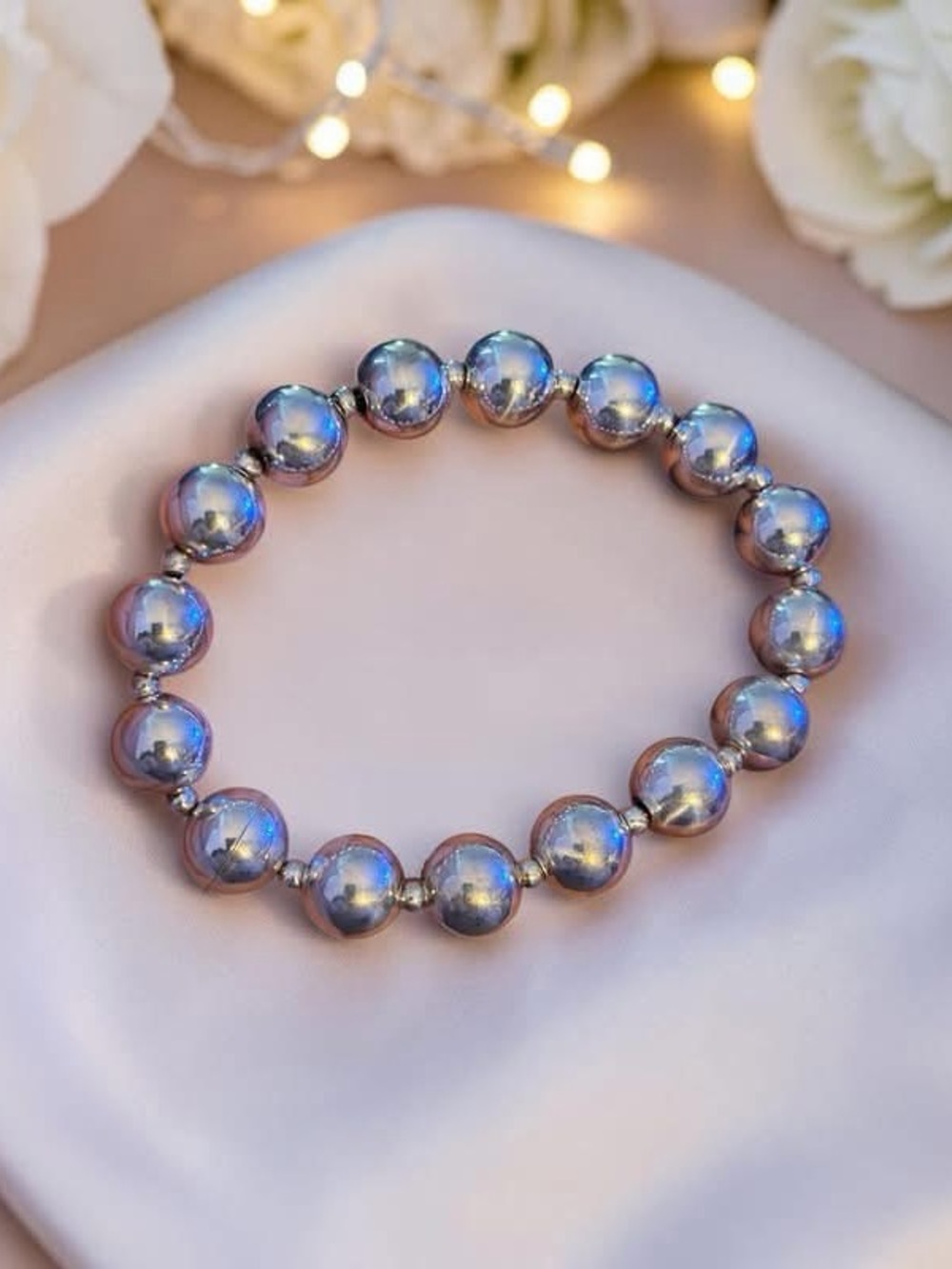 Sterling Silver “Larger Pearl" Beaded Bracelet